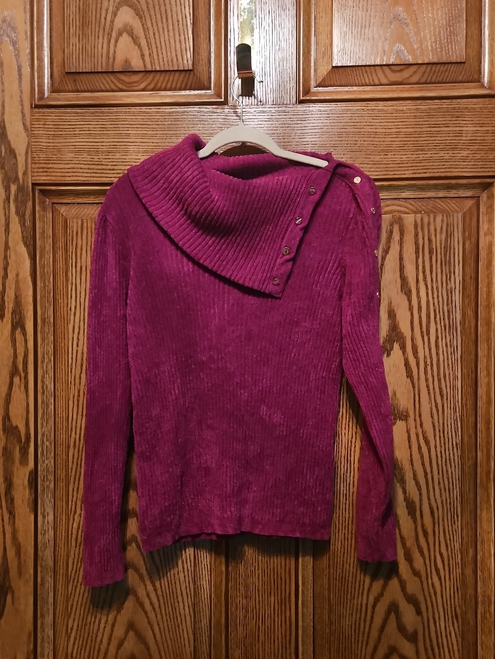 White House Black Market Magenta Chenille Cowl Neck Sweater